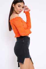 Orange Bardot Ruffle Hem Crochet Top - Byrdie-Crop Tops