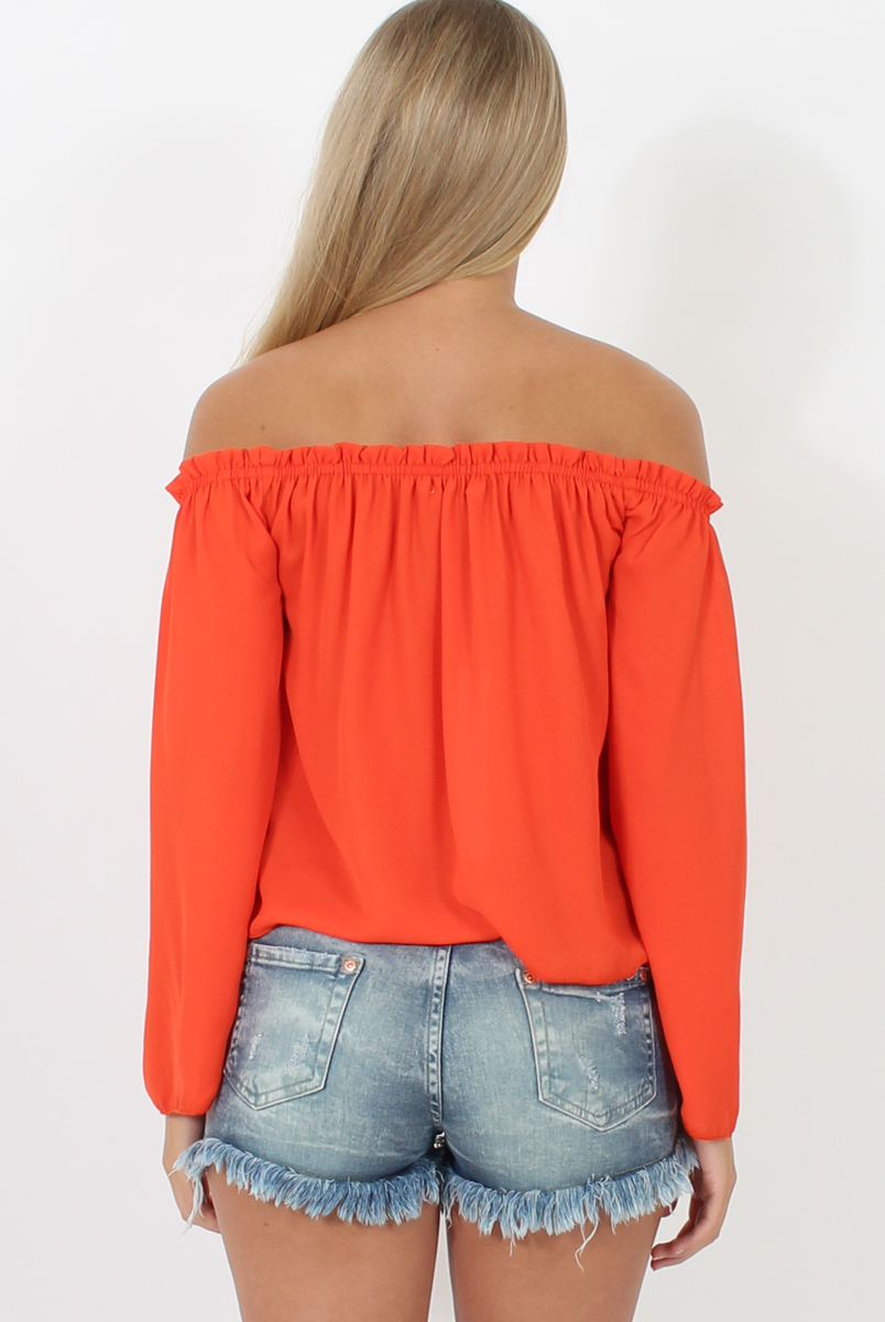 Orange Bardot Three Quarter Bell Sleeve Crop- Chantelle-Dresses