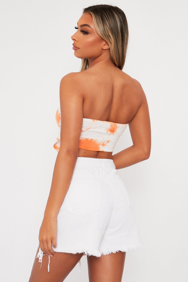Orange Bardot Tie Dye Crop Top - Vashti-Crop Tops