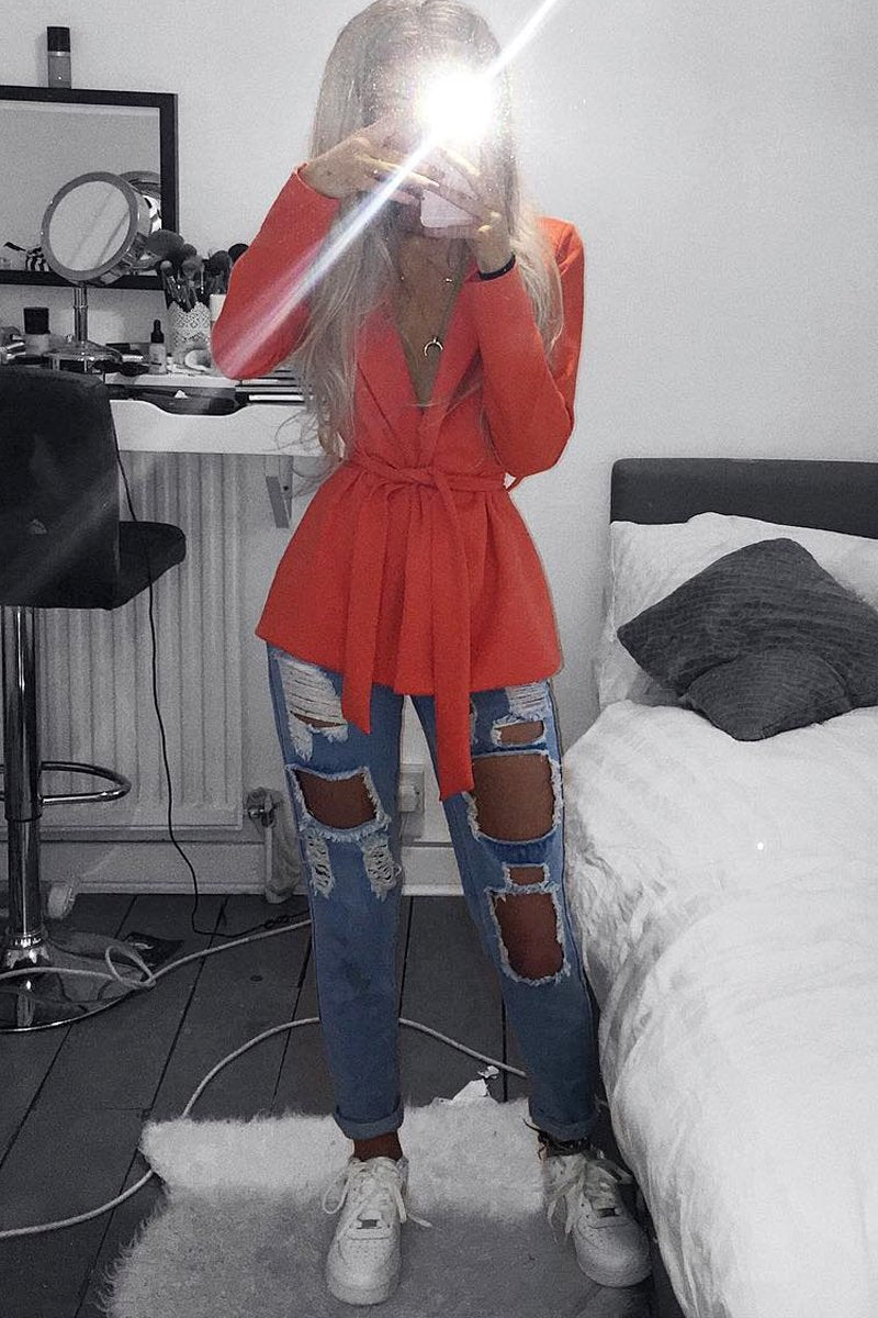 Orange Belted Blazer - Kenna-Jackets