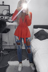 Orange Belted Blazer - Kenna-Jackets