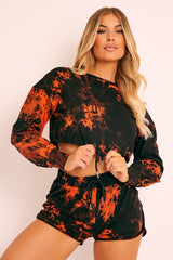 Orange Black Tie Dye Sweatshirt Shorts Loungewear Set - Jessa-Loungewear