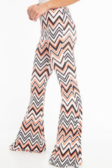 Orange Black and White Zig-Zag Print Flared Trousers - Mianna-Trousers