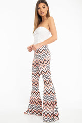 Orange Black and White Zig-Zag Print Flared Trousers - Mianna-Trousers