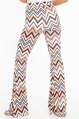 Orange Black and White Zig-Zag Print Flared Trousers - Mianna-Trousers