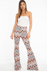 Orange Black and White Zig-Zag Print Flared Trousers - Mianna-Trousers