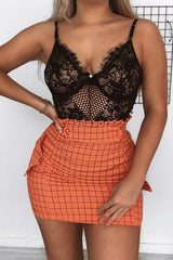 Orange Blue Check Ruffle Waist Zip Front Skirt - Izzie-Skirts