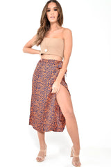 Orange Blue Leopard Print Wrap Skirt - Elloise-Skirts