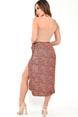 Orange Blue Leopard Print Wrap Skirt - Elloise-Skirts