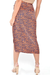 Orange Blue Leopard Print Wrap Skirt - Elloise-Skirts