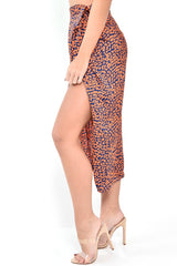 Orange Blue Leopard Print Wrap Skirt - Elloise-Skirts