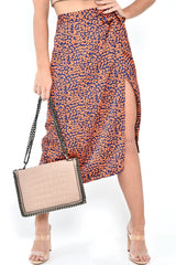 Orange Blue Leopard Print Wrap Skirt - Elloise-Skirts