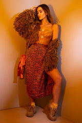 Orange Blue Leopard Print Wrap Skirt - Elloise-Skirts