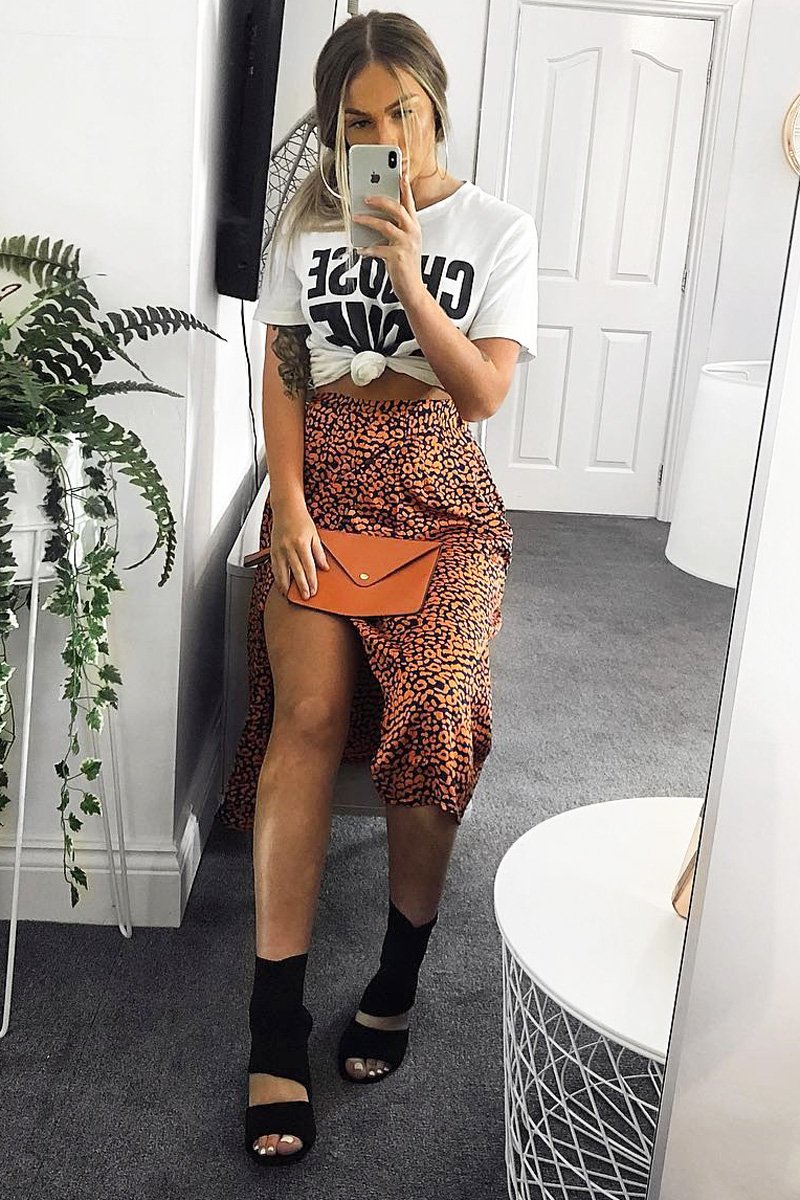 Orange Blue Leopard Print Wrap Skirt - Elloise-Skirts