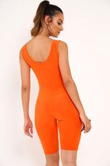 Orange Bodycon Scoop Neck Unitard - Idalie-Jumpsuits