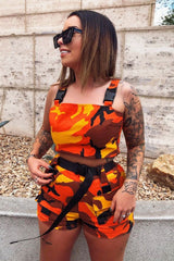 Orange Camo Buckle Crop Top and Utility Shorts Co-ord - Anabell-Co-ords