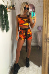 Orange Camo Buckle Crop Top and Utility Shorts Co-ord - Anabell-Co-ords