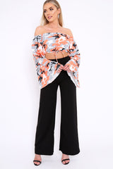 Orange Camo Extreme Flared Sleeved Crop Top - Dalis-Crop Tops