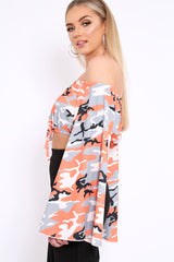 Orange Camo Extreme Flared Sleeved Crop Top - Dalis-Crop Tops