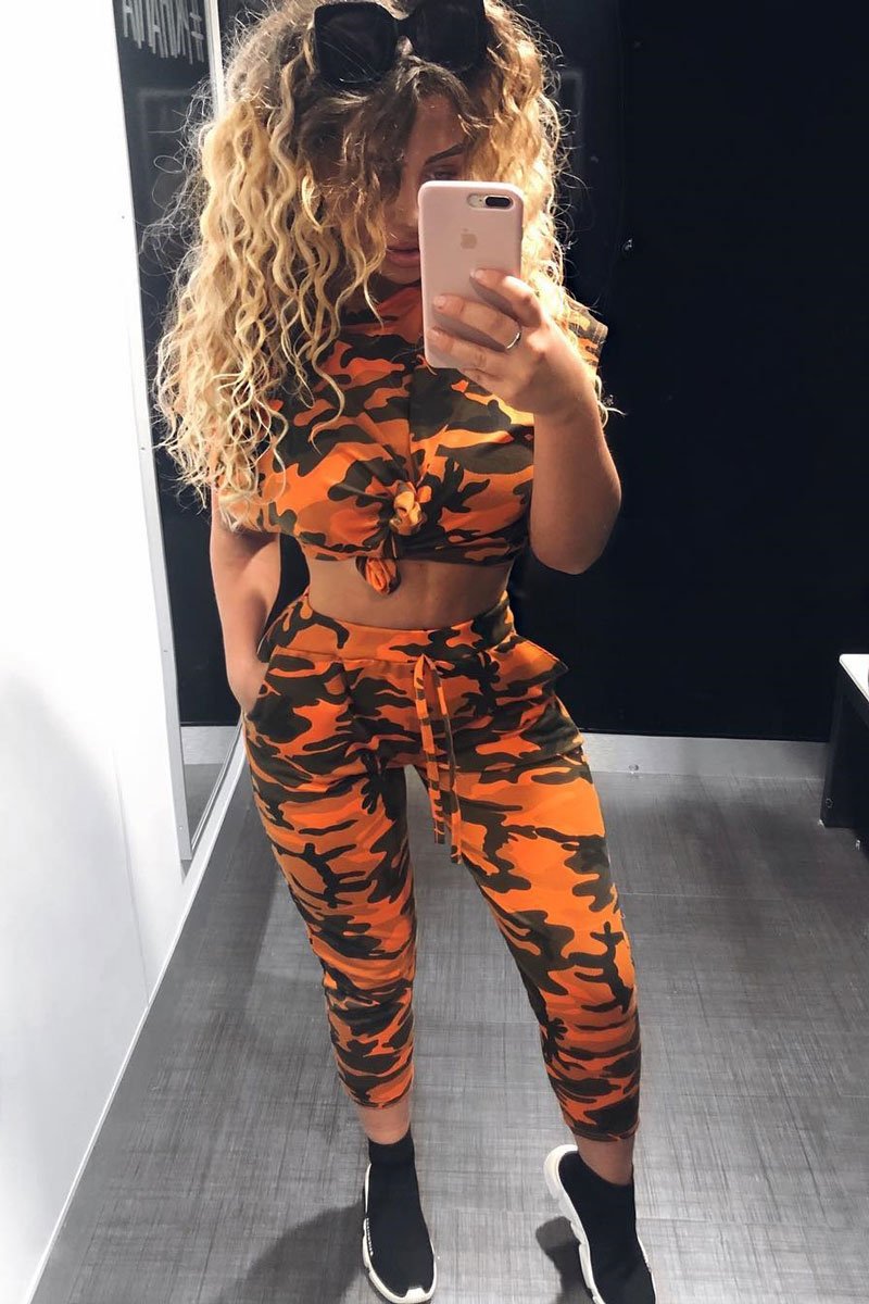 Orange Camo Print Jumper And Joggers Co-ord - Kaelee-Co-ords