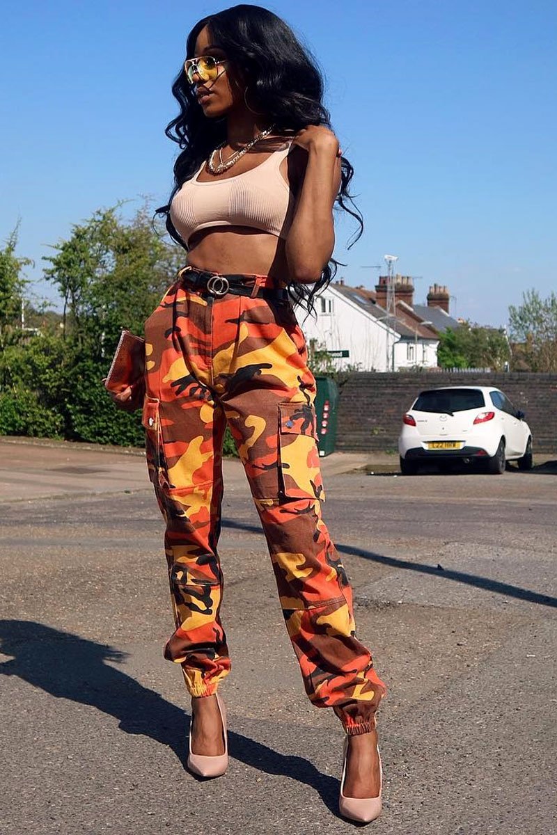 Womens Camo Cargo Trousers Casual Pants Ladies Military Army Orange  Camouflage | eBay
