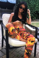 Orange Camo Printed Cargo Trousers - Vivi-Trousers