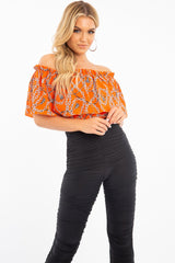 Orange Chain Print Bardot Bodysuit - Peeta-Bodysuits