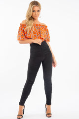 Orange Chain Print Bardot Bodysuit - Peeta-Bodysuits