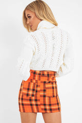 Orange Check High Waist Mini Skirt - Lyra-Skirts