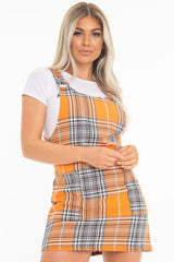 Orange Check Ring Detail Pinafore Dress - Blaire-Dresses