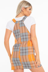 Orange Check Ring Detail Pinafore Dress - Blaire-Dresses
