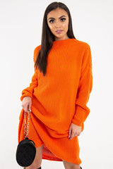 Orange Chunky Knit Slash Neck Jumper Dress - Hessie-Dresses