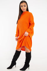 Orange Chunky Knit Slash Neck Jumper Dress - Hessie-Dresses