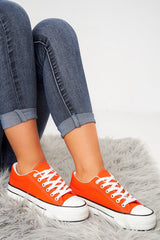 Orange Chunky White Sole Canvas Style Trainer - Ola-Trainers