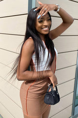 Orange Colour Block Contrast Stitch Mini Dress - Jahlia-Dresses