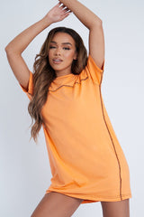 Orange Contrast Stitch T-Shirt Dress - Mari-Dresses
