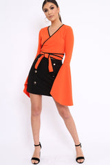 Orange Contrast Trim Tie Front Crop Top - Jaxy-Crop Tops