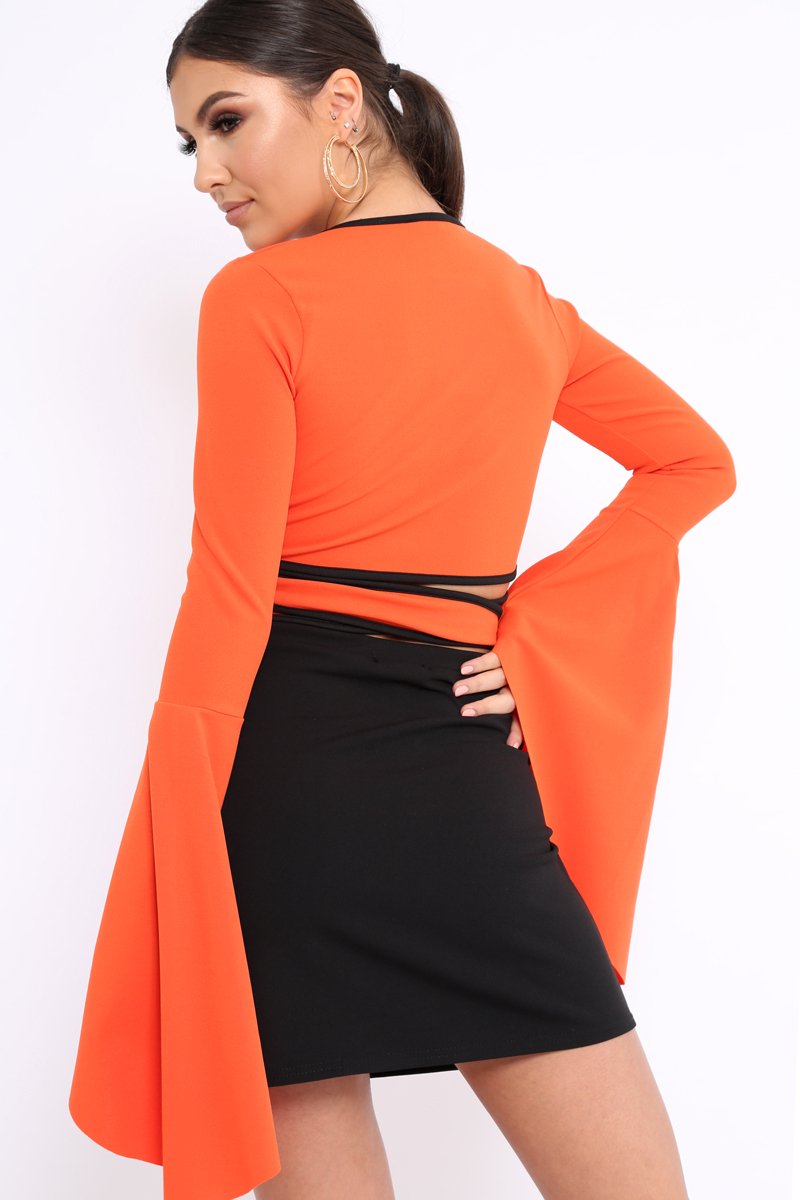 Orange Contrast Trim Tie Front Crop Top - Jaxy-Crop Tops
