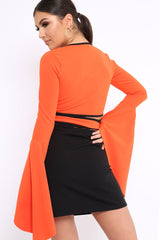 Orange Contrast Trim Tie Front Crop Top - Jaxy-Crop Tops