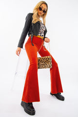 Orange Corduroy Extreme Flared Trousers - Henna-Trousers