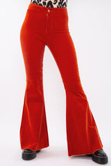 Orange Corduroy Extreme Flared Trousers - Henna-Trousers