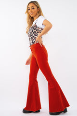 Orange Corduroy Extreme Flared Trousers - Henna-Trousers
