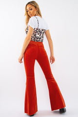 Orange Corduroy Extreme Flared Trousers - Henna-Trousers