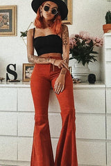 Orange Corduroy Extreme Flared Trousers - Henna-Trousers