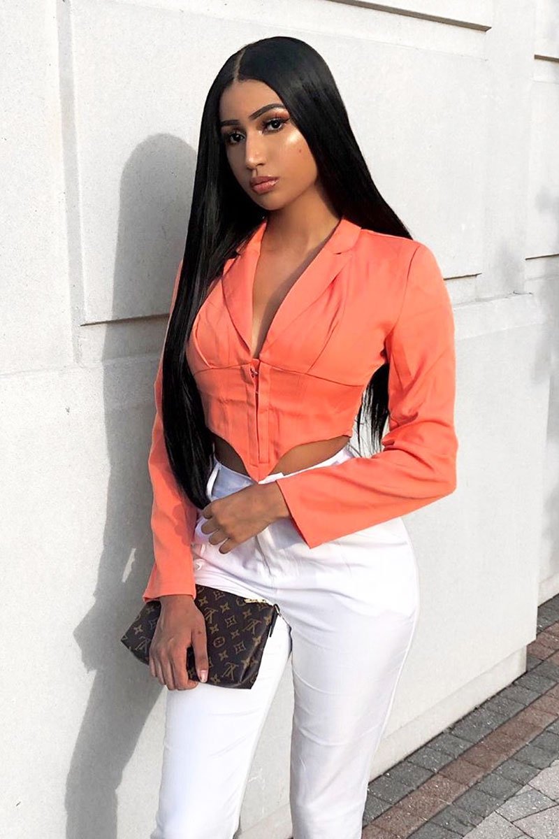 Orange Corset Detail Plunge Blouse - Poppy-Blouse