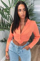 Orange Corset Detail Plunge Blouse - Poppy-Blouse