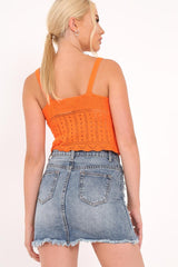 Orange Crochet Crop Cami - Gissel-Crop Tops