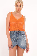 Orange Crochet Crop Cami - Gissel-Crop Tops