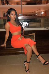 Orange Crop Top And Split Hem Midi Skirt Co-ord - Daley-Co-ords