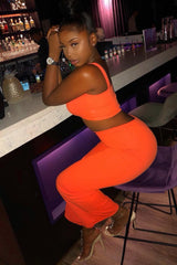 Orange Crop Top and Trousers Co-ord Set - Kimmy-Co-ords